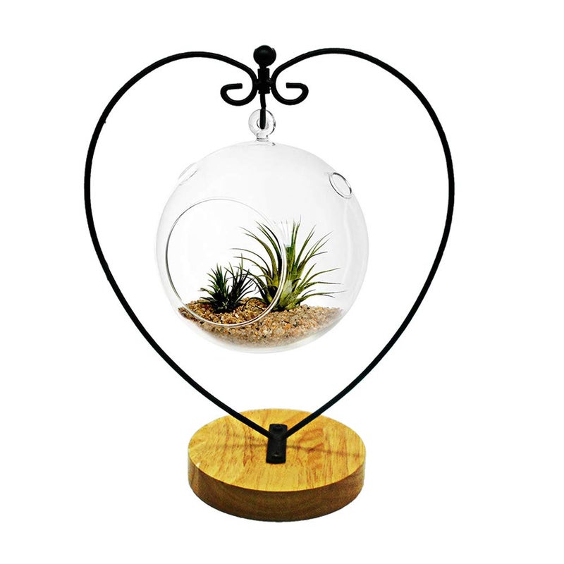 YY YEARCHY Ornament Display Stand Indoor Metal Stand Terrarium Air Plant Stand Flower Pot Holder Iron Pothook Stand for Hanging Glass Globe Ball (Heart round wood) - Image 2